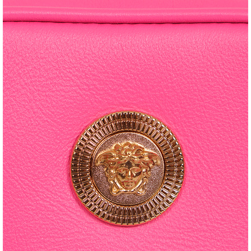 NEW $850 VERSACE Pink Leather GOLD BIGGIE MEDUSA LOGO Crossbody Phone Camera BAG