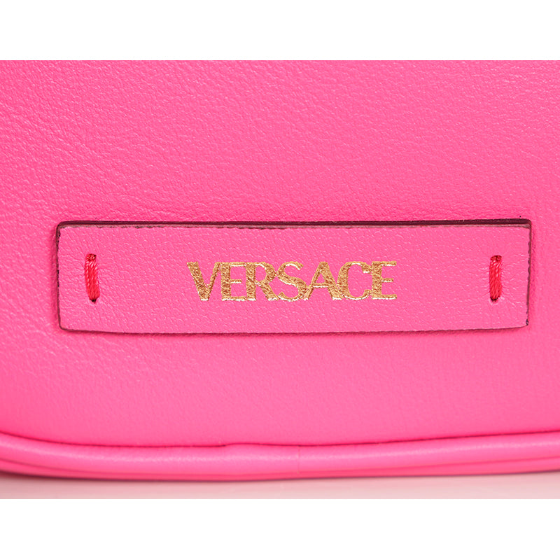 NEW $850 VERSACE Pink Leather GOLD BIGGIE MEDUSA LOGO Crossbody Phone Camera BAG
