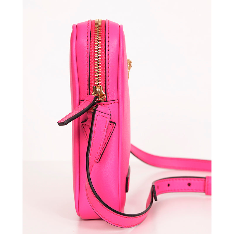 NEW $850 VERSACE Pink Leather GOLD BIGGIE MEDUSA LOGO Crossbody Phone Camera BAG