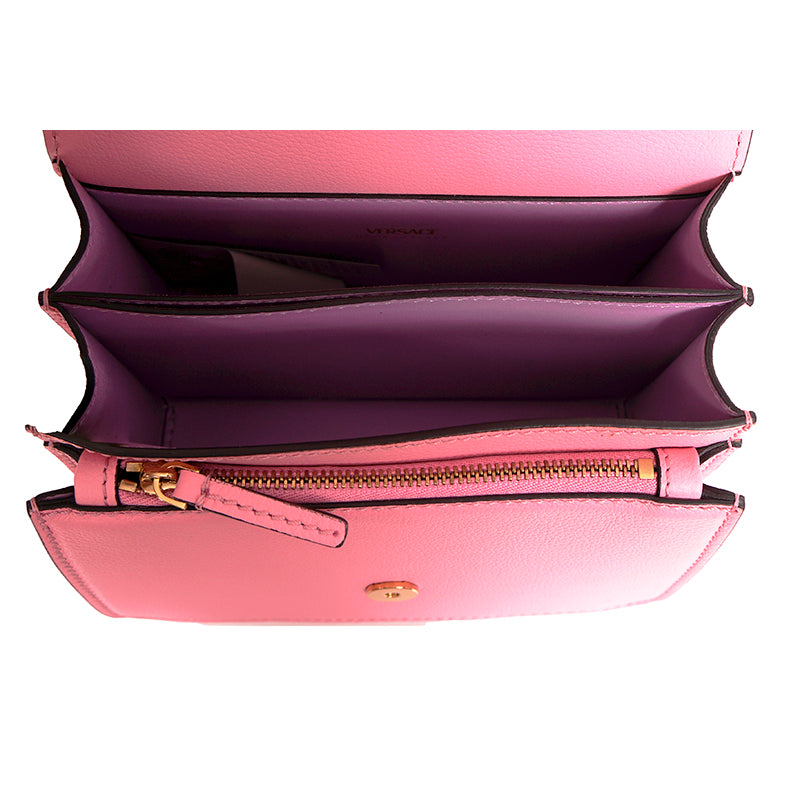 NEW $1575 VERSACE Bubblegum Pink Leather LA MEDUSA LOGO Crossbody SMALL FLAP BAG