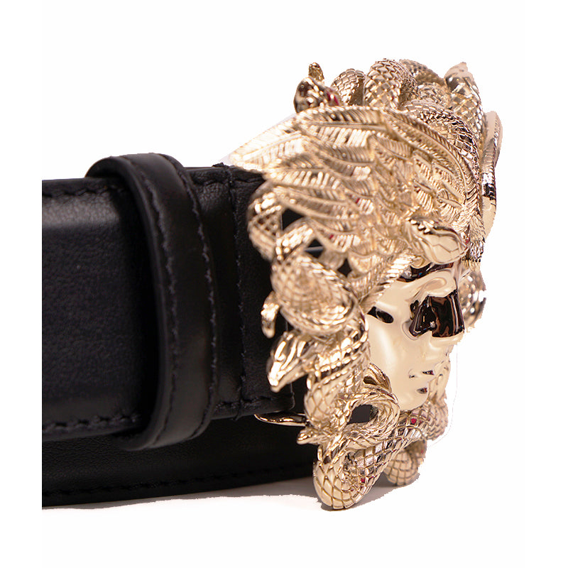 36/90 NEW $900 VERSACE Men's WINGED MEDUSA LARGE BUCKLE Black Leather BELT