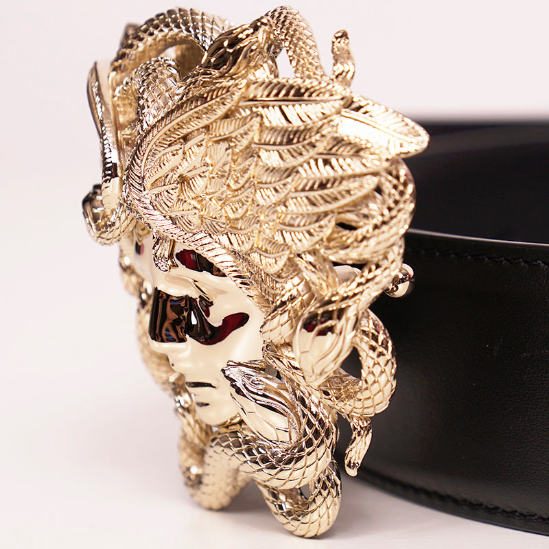36/90 NEW $900 VERSACE Men's WINGED MEDUSA LARGE BUCKLE Black Leather BELT