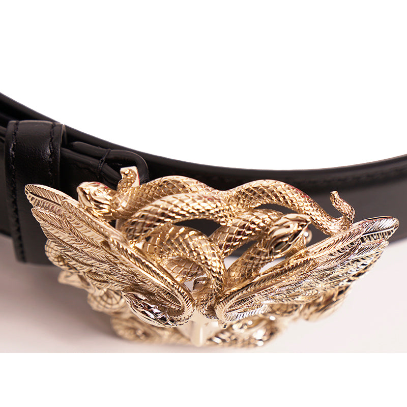 36/90 NEW $900 VERSACE Men's WINGED MEDUSA LARGE BUCKLE Black Leather BELT