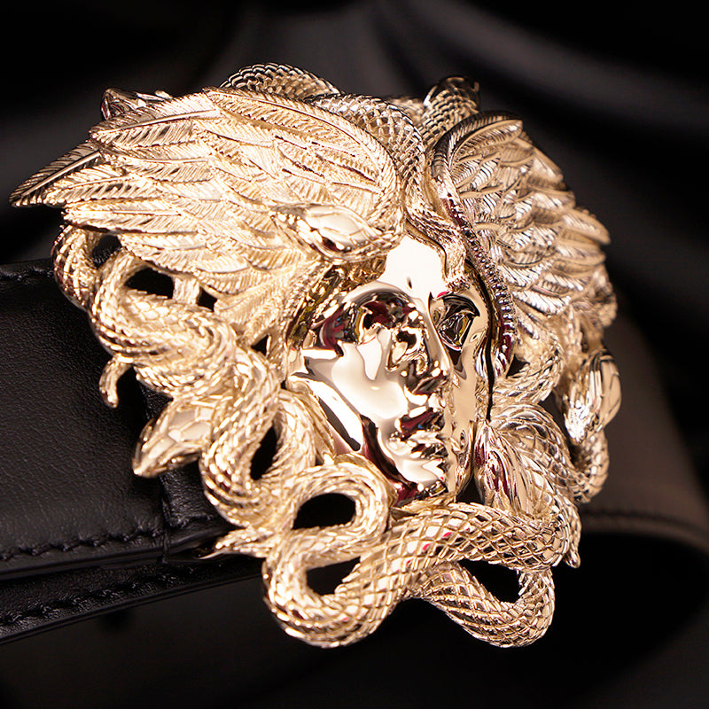 36/90 NEW $900 VERSACE Men's WINGED MEDUSA LARGE BUCKLE Black Leather BELT