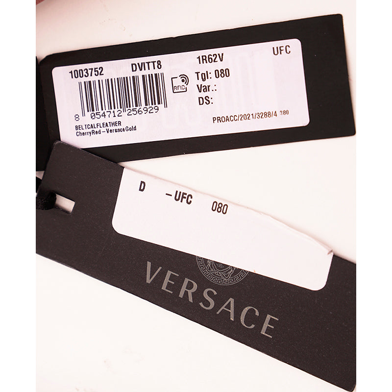 32, 34, & 40 NEW $600 VERSACE Woman's Red Leather GOLD MEDUSA LOGO BUCKLE Classic BELT