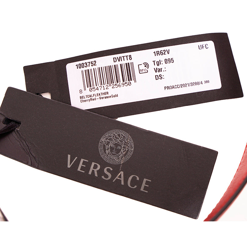 32, 34, & 40 NEW $600 VERSACE Woman's Red Leather GOLD MEDUSA LOGO BUCKLE Classic BELT