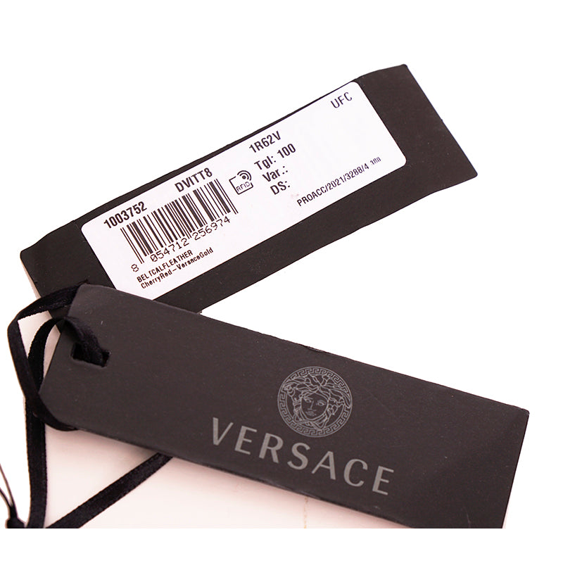 32, 34, & 40 NEW $600 VERSACE Woman's Red Leather GOLD MEDUSA LOGO BUCKLE Classic BELT