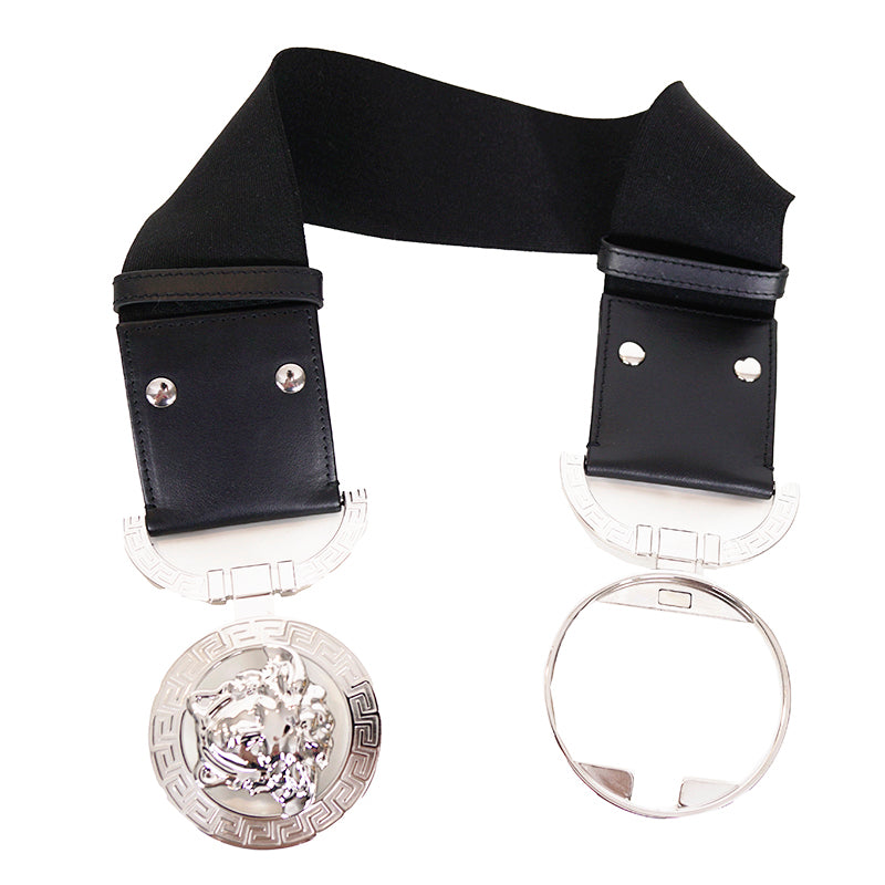 sz XS/L/XL NEW $850 VERSACE Black Leather Elastic LARGE MEDUSA BUCKLE Wide '95 BELT