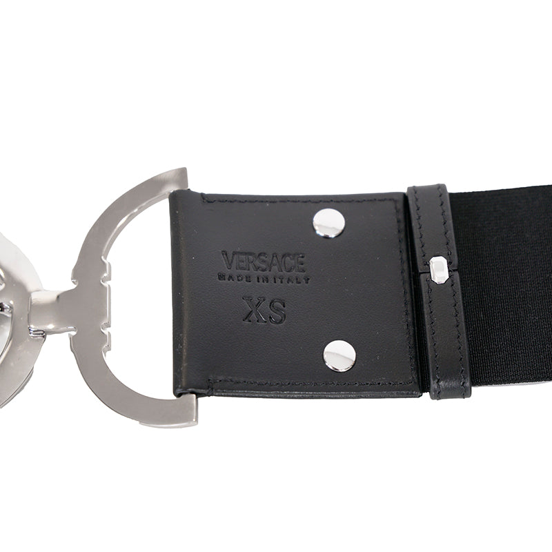 sz XS/L/XL NEW $850 VERSACE Black Leather Elastic LARGE MEDUSA BUCKLE Wide '95 BELT