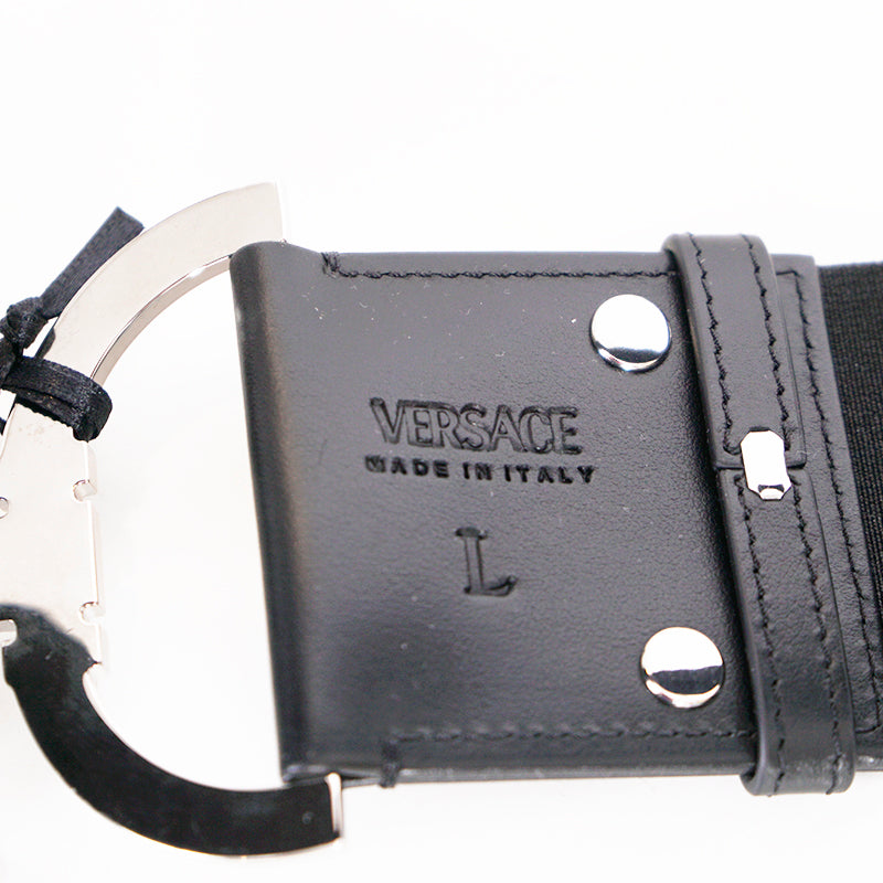 sz XS/L/XL NEW $850 VERSACE Black Leather Elastic LARGE MEDUSA BUCKLE Wide '95 BELT