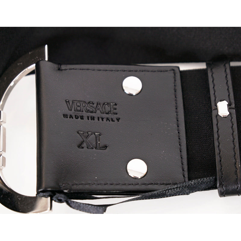 sz XS/L/XL NEW $850 VERSACE Black Leather Elastic LARGE MEDUSA BUCKLE Wide '95 BELT