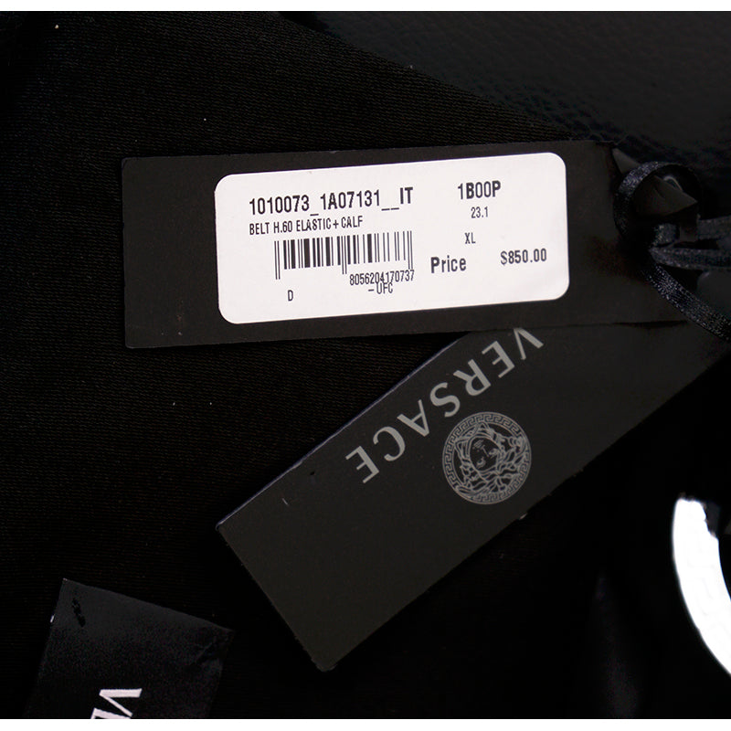 sz XS/L/XL NEW $850 VERSACE Black Leather Elastic LARGE MEDUSA BUCKLE Wide '95 BELT