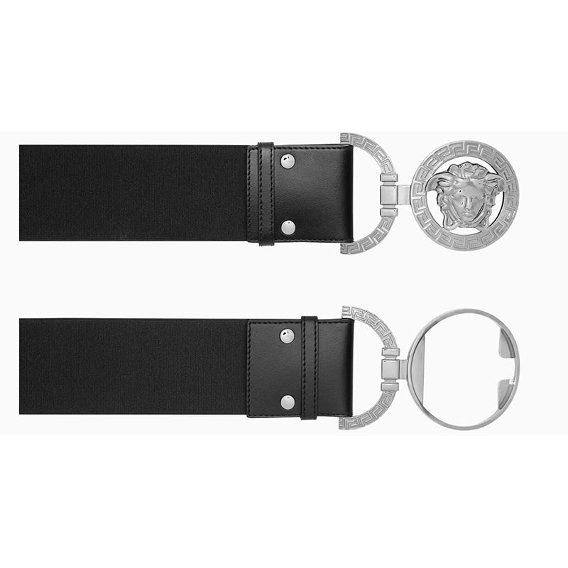 sz XS/L/XL NEW $850 VERSACE Black Leather Elastic LARGE MEDUSA BUCKLE Wide '95 BELT