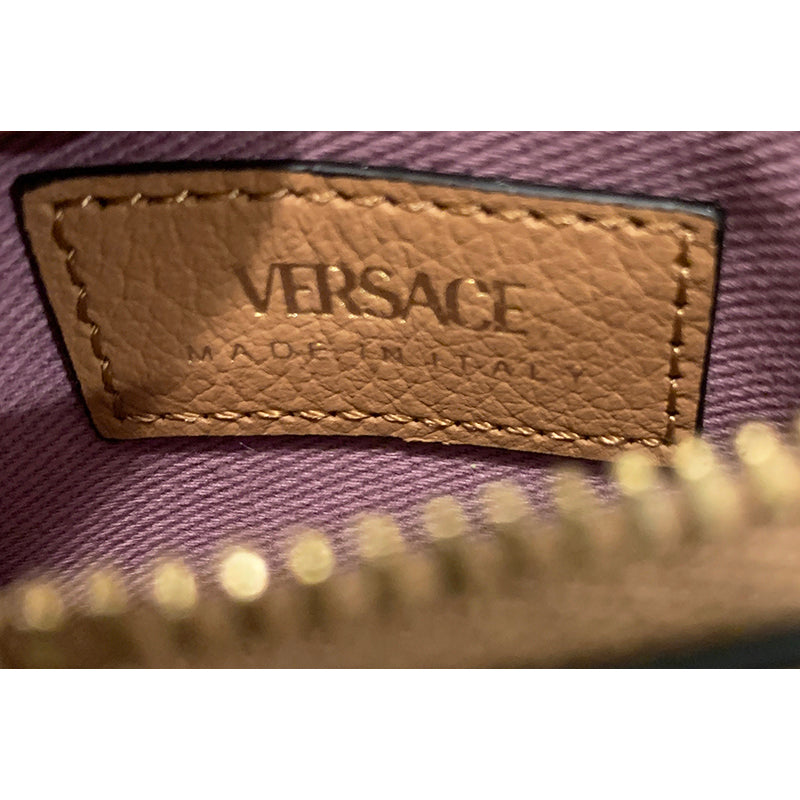 NEW $400 VERSACE Tan Leather GOLD LA MEDUSA LOGO Card CASE WALLET w/ KEY CHAIN