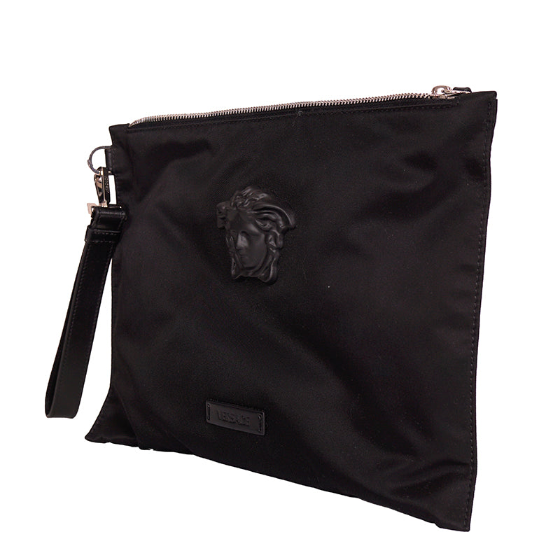 NEW $595 VERSACE Black Nylon LA MEDUSA LOGO Wristlet CLUTCH Pouch BAG NIB