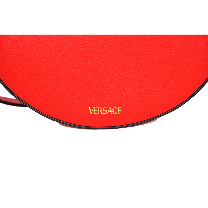 NEW $1295 VERSACE RUNWAY Red Grainy Leather LA MEDUSA HEAD LOGO Disco Round BAG