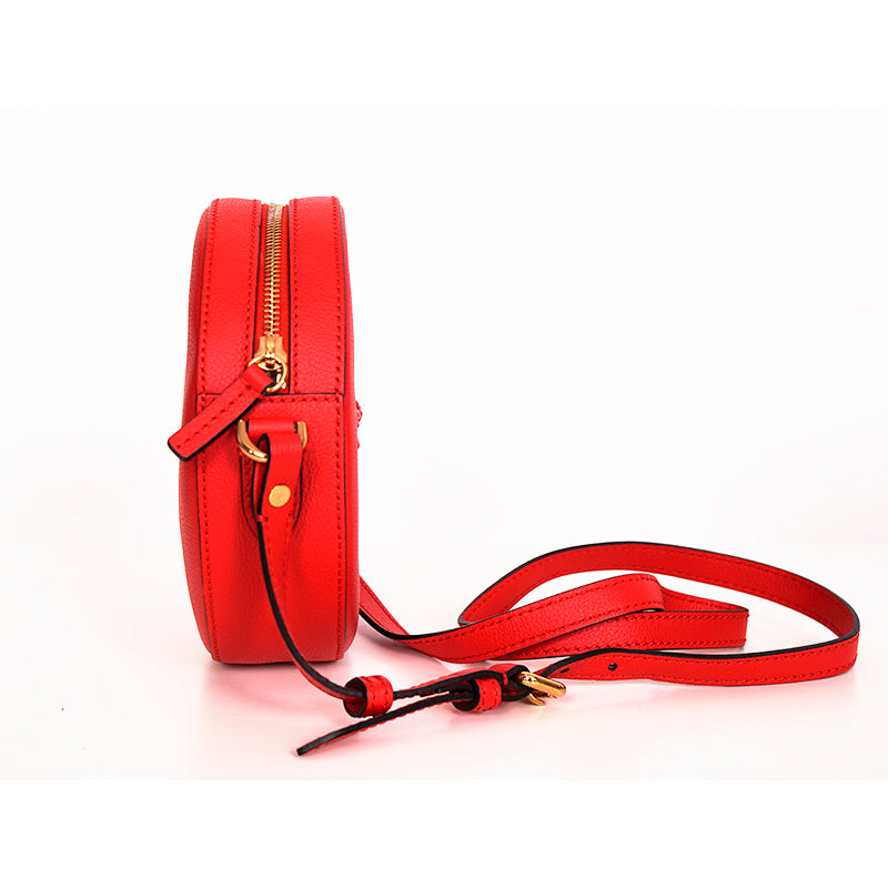 NEW $1295 VERSACE RUNWAY Red Grainy Leather LA MEDUSA HEAD LOGO Disco Round BAG