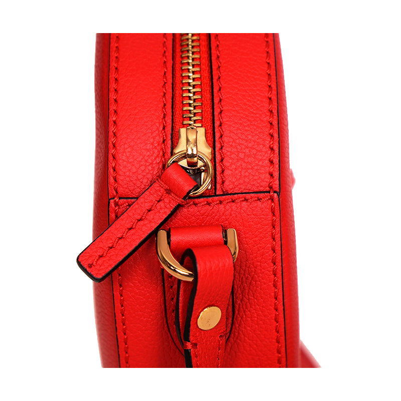 NEW $1295 VERSACE RUNWAY Red Grainy Leather LA MEDUSA HEAD LOGO Disco Round BAG