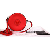 NEW $1295 VERSACE RUNWAY Red Grainy Leather LA MEDUSA HEAD LOGO Disco Round BAG