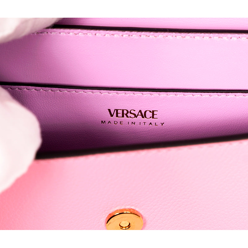NEW $1050 VERSACE Pink Leather LA MEDUSA Mini Envelope Crossbody CHAIN STRAP BAG