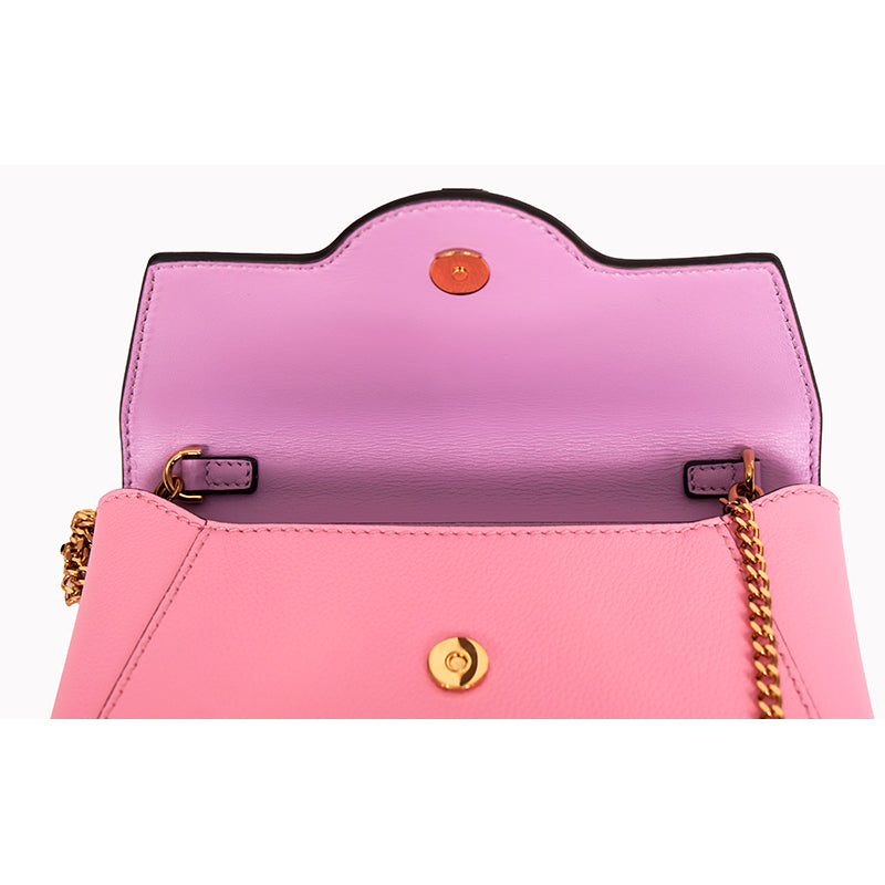 NEW $1050 VERSACE Pink Leather LA MEDUSA Mini Envelope Crossbody CHAIN STRAP BAG
