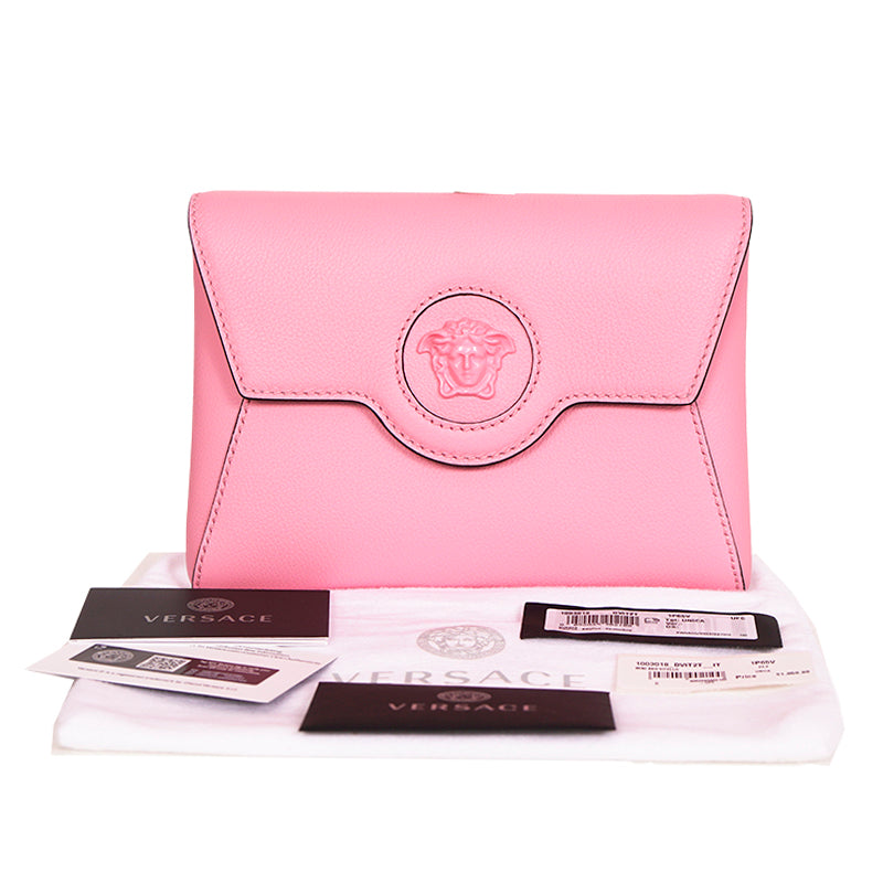 NEW $1050 VERSACE Pink Leather LA MEDUSA Mini Envelope Crossbody CHAIN STRAP BAG
