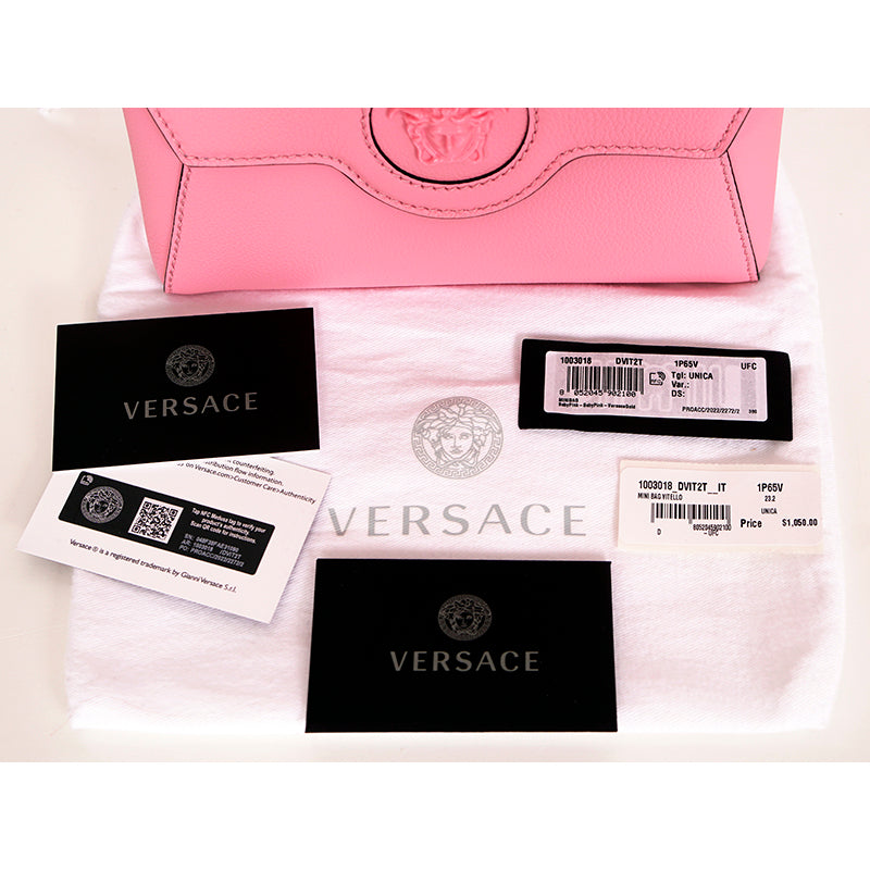 NEW $1050 VERSACE Pink Leather LA MEDUSA Mini Envelope Crossbody CHAIN STRAP BAG