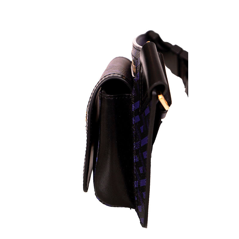 NEW $1,095 VERSACE Blue & Black LA GRECA Signature Coated Canvas BELT SLING BAG