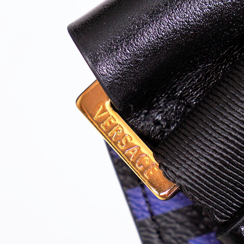 NEW $1,095 VERSACE Blue & Black LA GRECA Signature Coated Canvas BELT SLING BAG