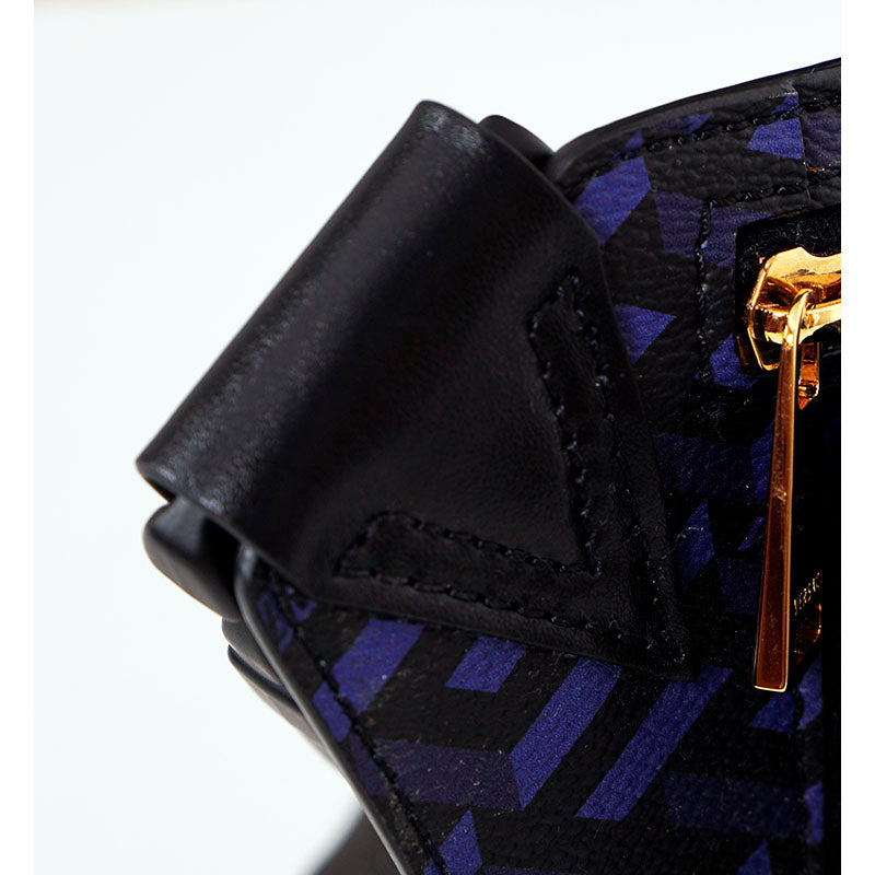 NEW $1,095 VERSACE Blue & Black LA GRECA Signature Coated Canvas BELT SLING BAG