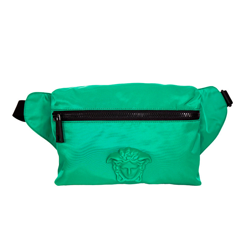 NEW $900 VERSACE Men's Emerald Green Nylon LA MEDUSA LOGO Sling Belt TRAVEL BAG