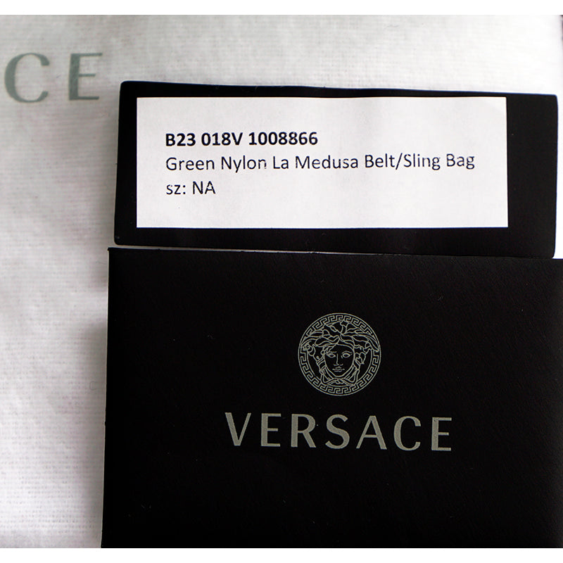 NEW $900 VERSACE Men's Emerald Green Nylon LA MEDUSA LOGO Sling Belt TRAVEL BAG