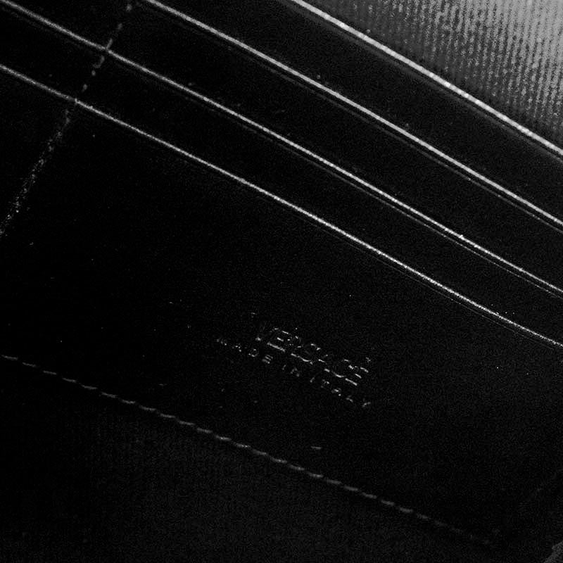 NEW $1415 VERSACE Black Gray LA GRECA Coated Canvas BAG w/ STRAP & 2 POUCHES SET