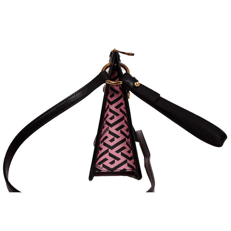 NEW $1,190 VERSACE Pink & Black LA GRECA Signature MEDIUM Pouch CROSSBODY BAG