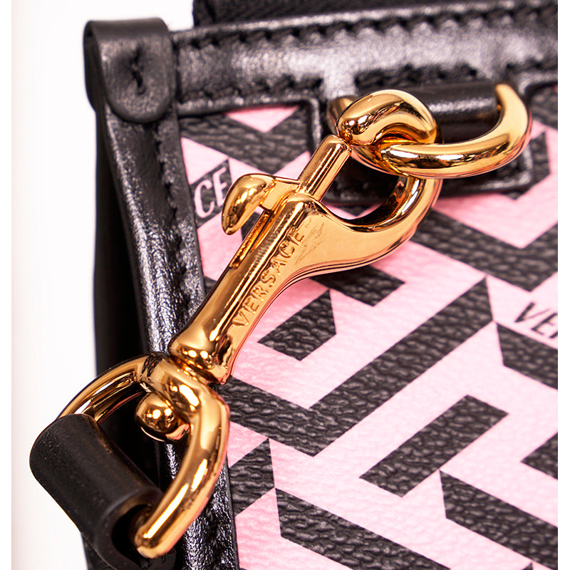 NEW $1,190 VERSACE Pink & Black LA GRECA Signature MEDIUM Pouch CROSSBODY BAG