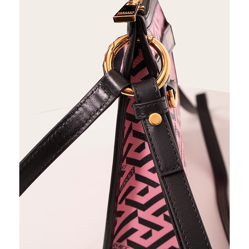NEW $1,190 VERSACE Pink & Black LA GRECA Signature MEDIUM Pouch CROSSBODY BAG
