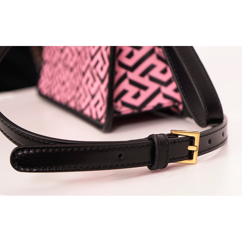NEW $1,190 VERSACE Pink & Black LA GRECA Signature MEDIUM Pouch CROSSBODY BAG