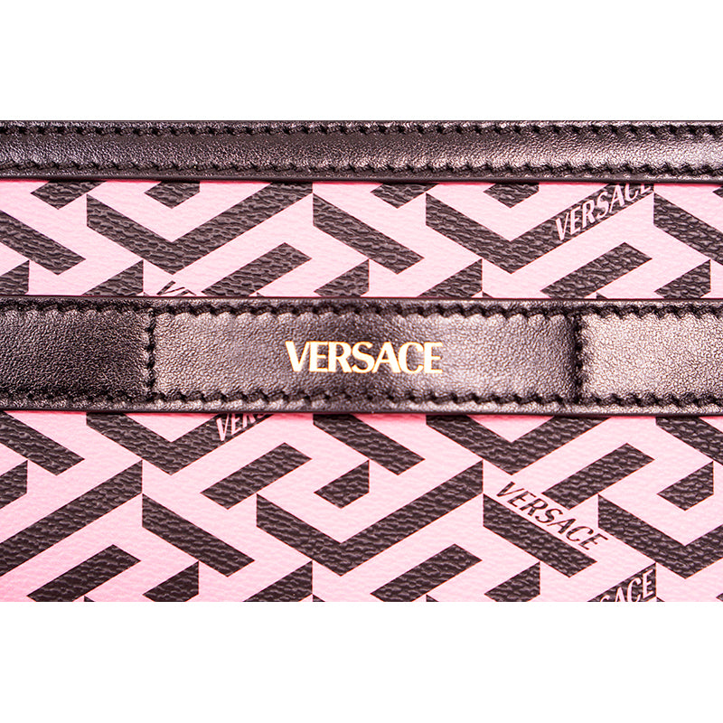 NEW $1,190 VERSACE Pink & Black LA GRECA Signature MEDIUM Pouch CROSSBODY BAG