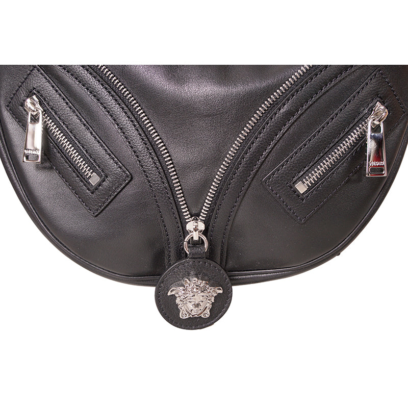 NEW VERSACE $1650 Black Leather RUNWAY REPEAT MINI HOBO BAG & CROSSBODY TRAP NWT