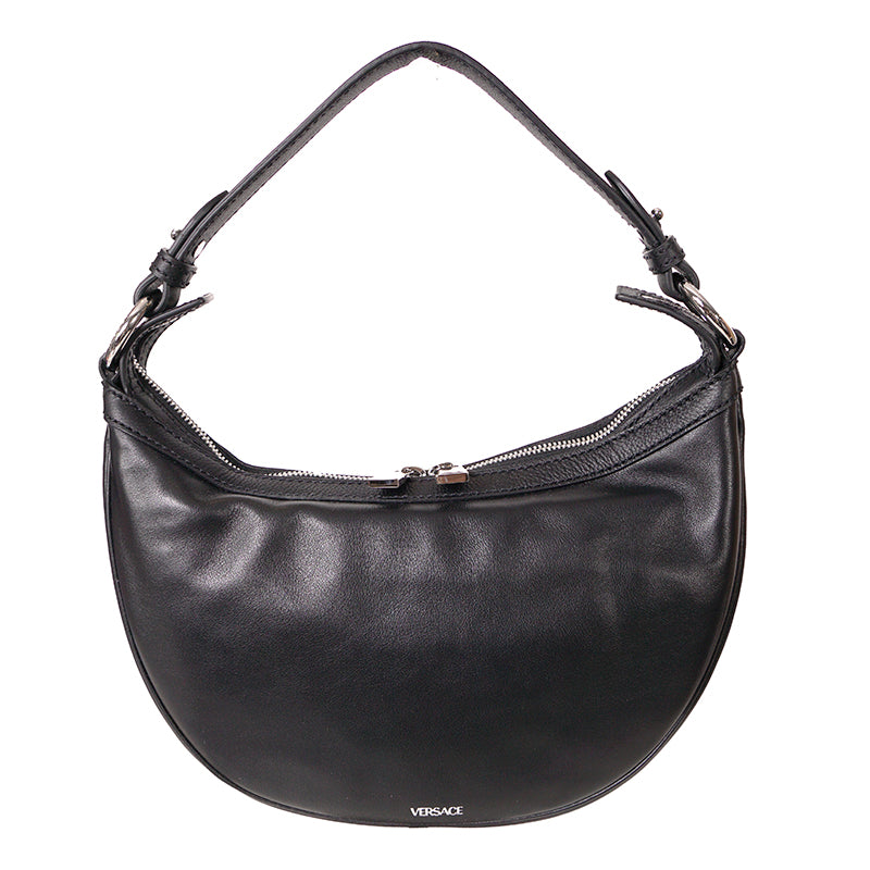 NEW VERSACE $1650 Black Leather RUNWAY REPEAT MINI HOBO BAG & CROSSBODY TRAP NWT