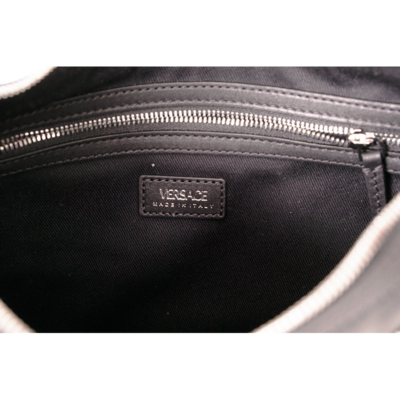 NEW VERSACE $1650 Black Leather RUNWAY REPEAT MINI HOBO BAG & CROSSBODY TRAP NWT