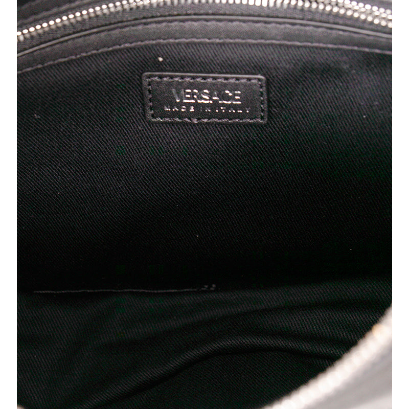 NEW VERSACE $1650 Black Leather RUNWAY REPEAT MINI HOBO BAG & CROSSBODY TRAP NWT