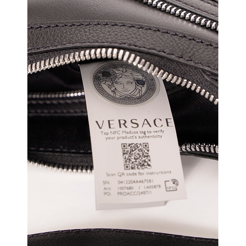 NEW VERSACE $1650 Black Leather RUNWAY REPEAT MINI HOBO BAG & CROSSBODY TRAP NWT