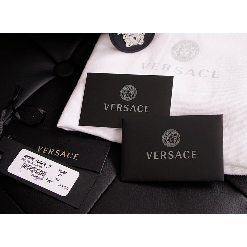 NEW VERSACE $1650 Black Leather RUNWAY REPEAT MINI HOBO BAG & CROSSBODY TRAP NWT