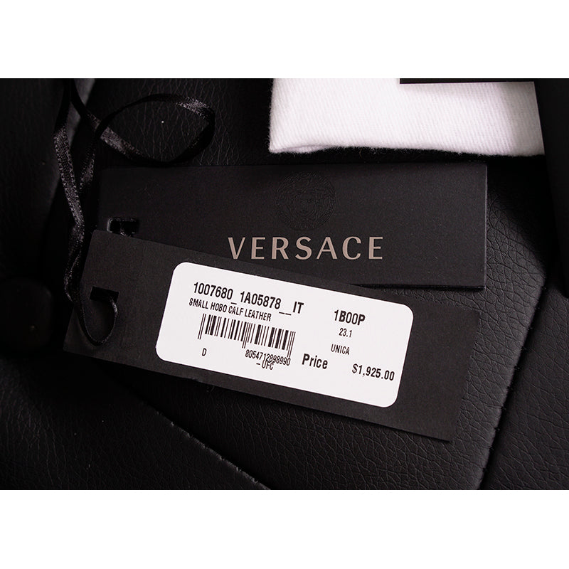 NEW VERSACE $1650 Black Leather RUNWAY REPEAT MINI HOBO BAG & CROSSBODY TRAP NWT