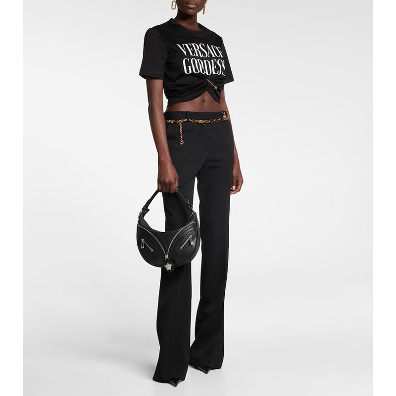 NEW VERSACE $1650 Black Leather RUNWAY REPEAT MINI HOBO BAG & CROSSBODY TRAP NWT