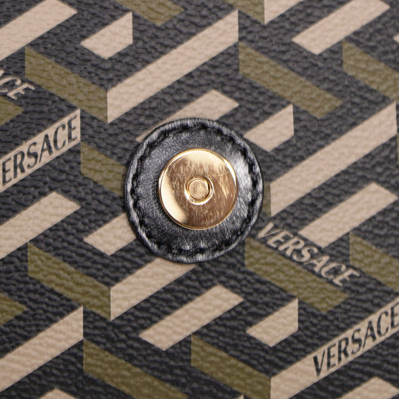 NEW $775 VERSACE Coated Canvas Green LA GRECA Small Crossbody Envelope BAG NWT