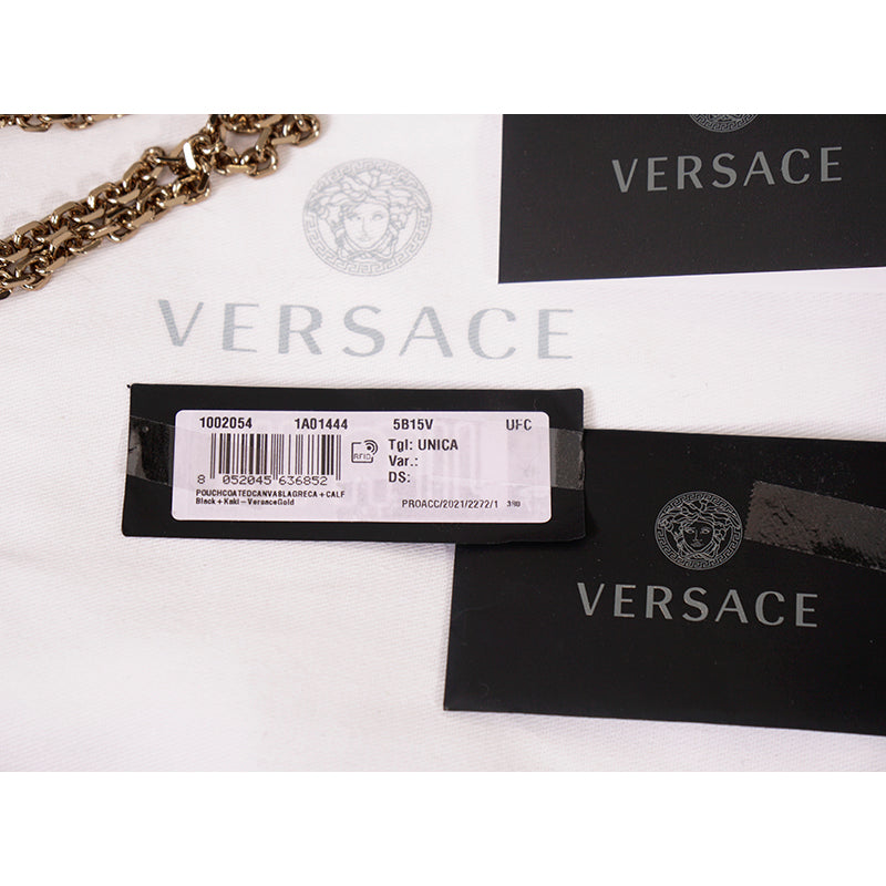 NEW $775 VERSACE Coated Canvas Green LA GRECA Small Crossbody Envelope BAG NWT