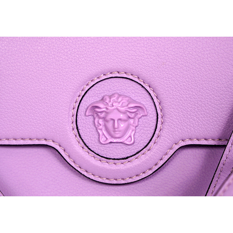 NEW $1550 VERSACE Lilac Purple Leather LA MEDUSA LOGO Crossbody SMALL FLAP BAG