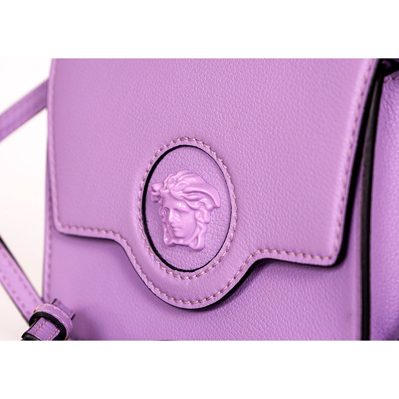 NEW $1550 VERSACE Lilac Purple Leather LA MEDUSA LOGO Crossbody SMALL FLAP BAG